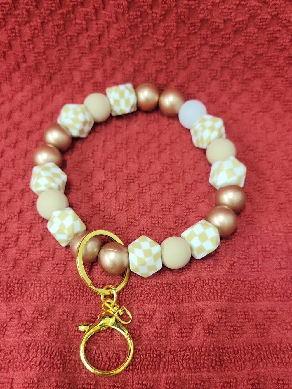 Gold & Cream Beaded Keyring Bracelet - Women Jewelry